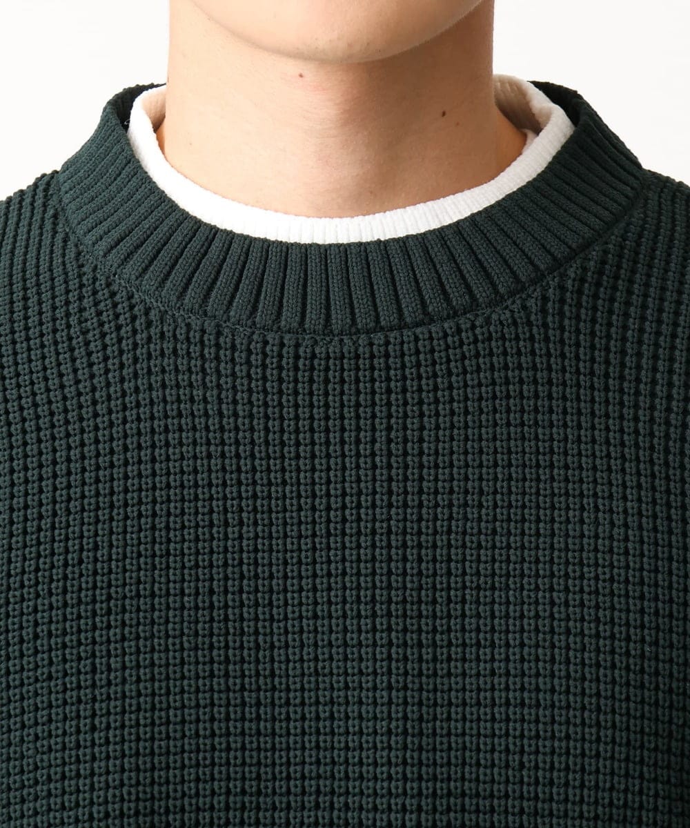 MKFDC80069 MK MICHEL KLEIN HOMME(MKミッシェルクランオム) 【洗える】プルオーバーニット/ワッフル編みフェイクニット グリーン