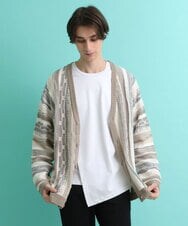 MKFDU88110 MK MICHEL KLEIN HOMME(MKミッシェルクランオム) ミックスストライプカーディガン グレーベージュ(91)