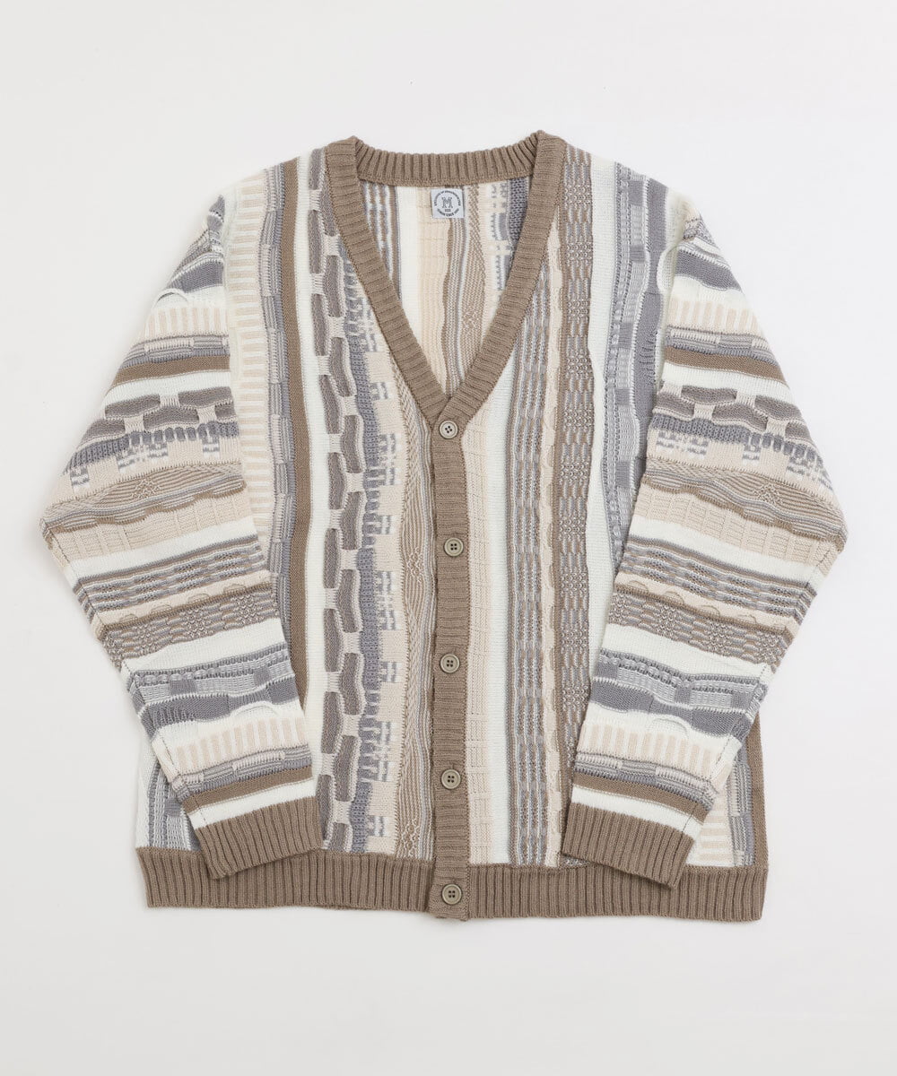 MKFDU88110 MK MICHEL KLEIN HOMME(MKミッシェルクランオム) ミックスストライプカーディガン グレーベージュ(91)