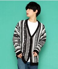 MKFDU88110 MK MICHEL KLEIN HOMME(MKミッシェルクランオム) ミックスストライプカーディガン ブラック(94)