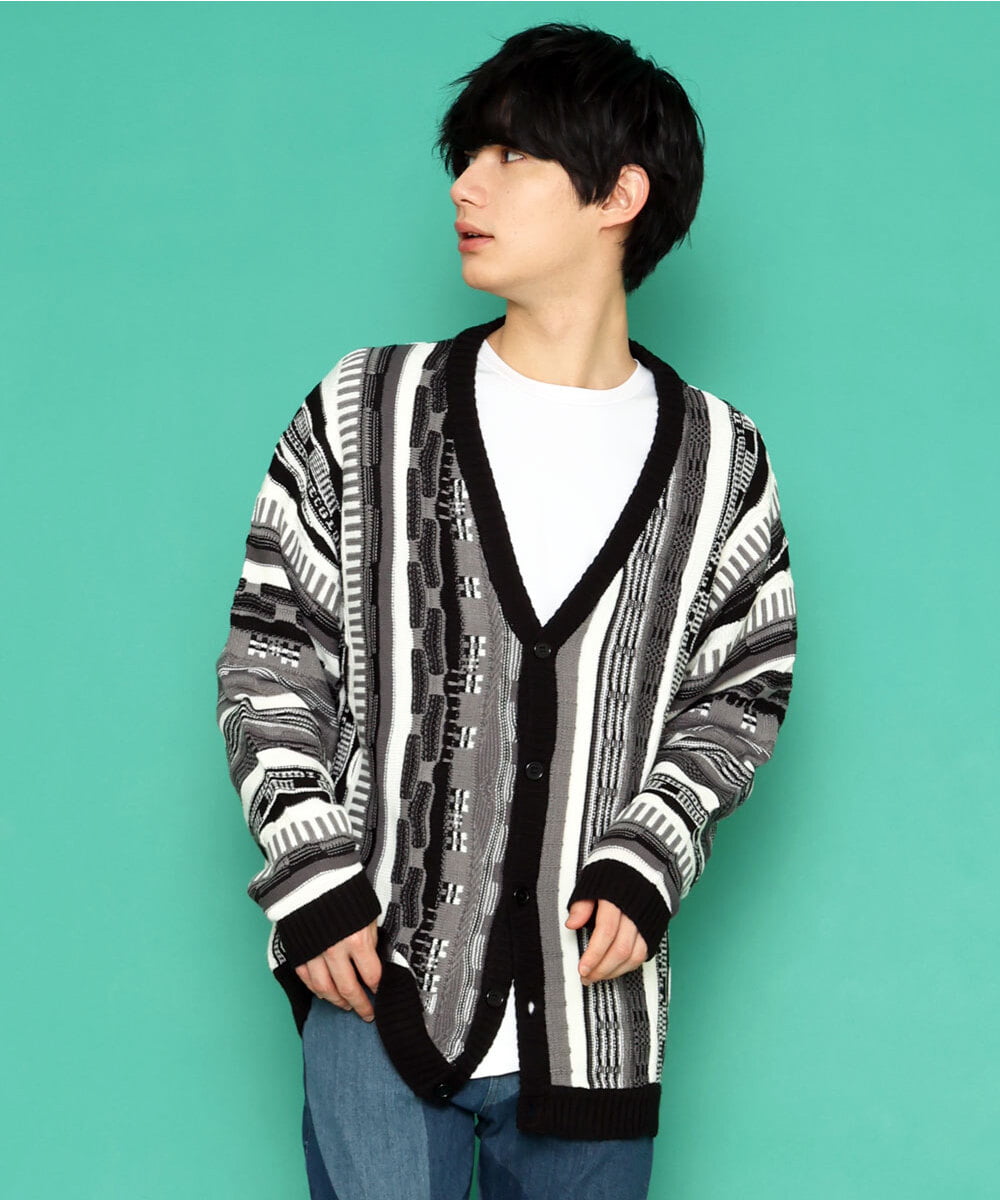 MKFDU88110 MK MICHEL KLEIN HOMME(MKミッシェルクランオム) ミックスストライプカーディガン ブラック(94)