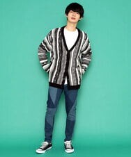 MKFDU88110 MK MICHEL KLEIN HOMME(MKミッシェルクランオム) ミックスストライプカーディガン ブラック(94)