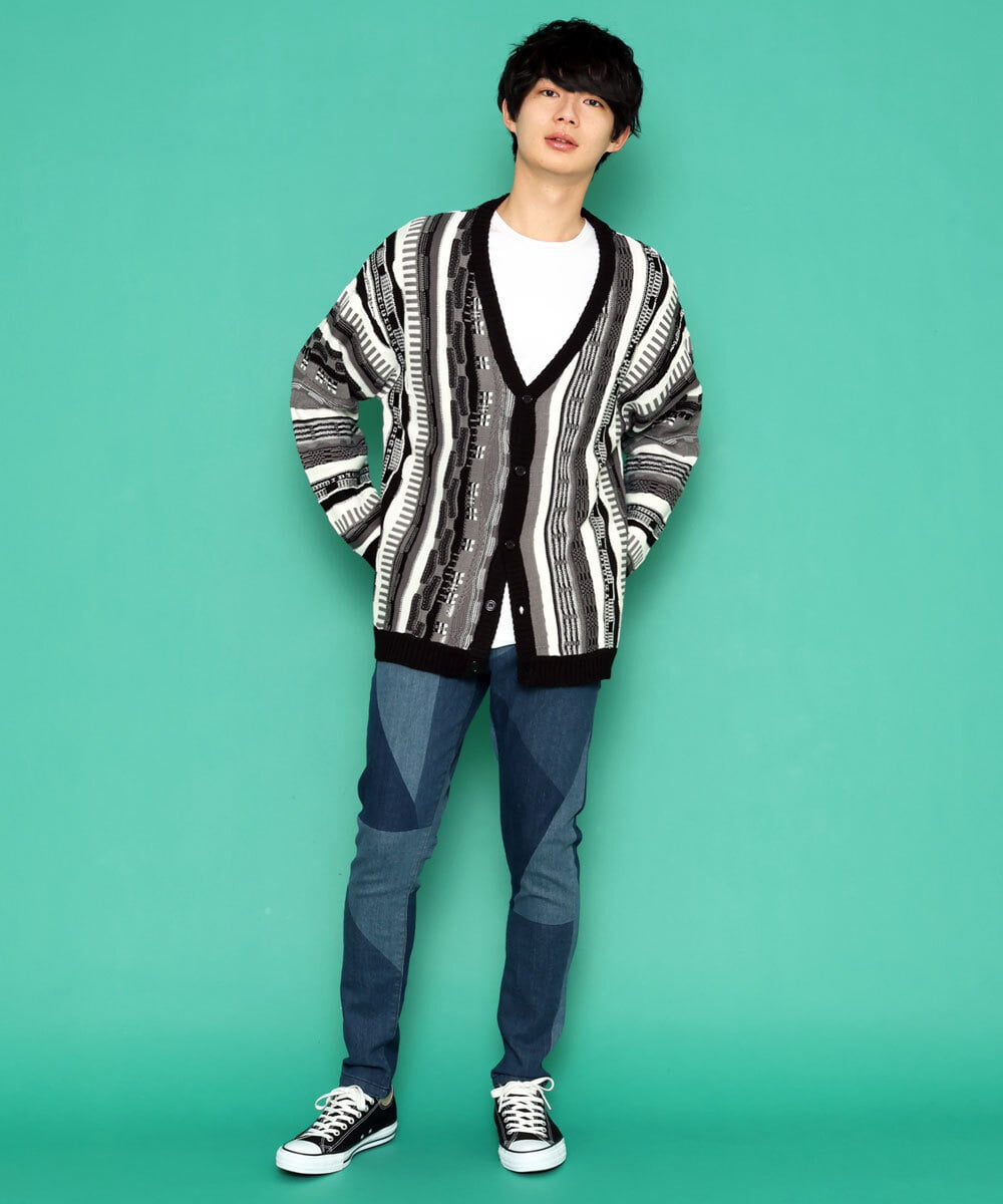 MKFDU88110 MK MICHEL KLEIN HOMME(MKミッシェルクランオム) ミックスストライプカーディガン ブラック(94)