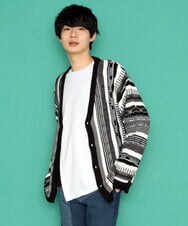 MKFDU88110 MK MICHEL KLEIN HOMME(MKミッシェルクランオム) ミックスストライプカーディガン ブラック(94)