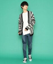 MKFDU88110 MK MICHEL KLEIN HOMME(MKミッシェルクランオム) ミックスストライプカーディガン ブラック(94)