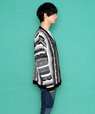 MKFDU88110 MK MICHEL KLEIN HOMME(MKミッシェルクランオム) ミックスストライプカーディガン ブラック(94)