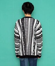 MKFDU88110 MK MICHEL KLEIN HOMME(MKミッシェルクランオム) ミックスストライプカーディガン ブラック(94)