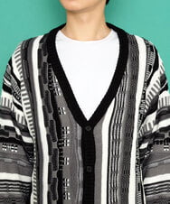 MKFDU88110 MK MICHEL KLEIN HOMME(MKミッシェルクランオム) ミックスストライプカーディガン ブラック(94)