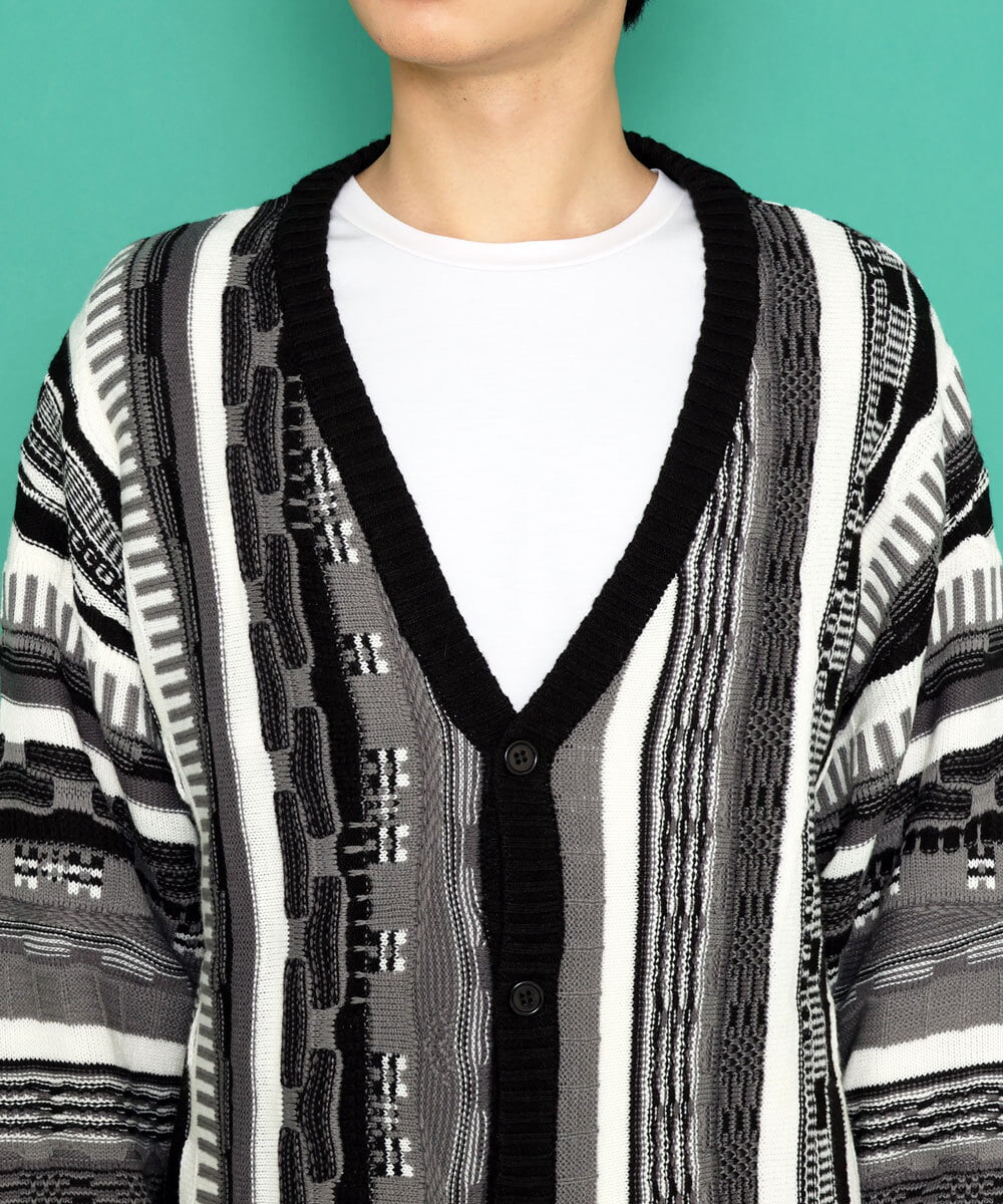 MKFDU88110 MK MICHEL KLEIN HOMME(MKミッシェルクランオム) ミックスストライプカーディガン ブラック(94)