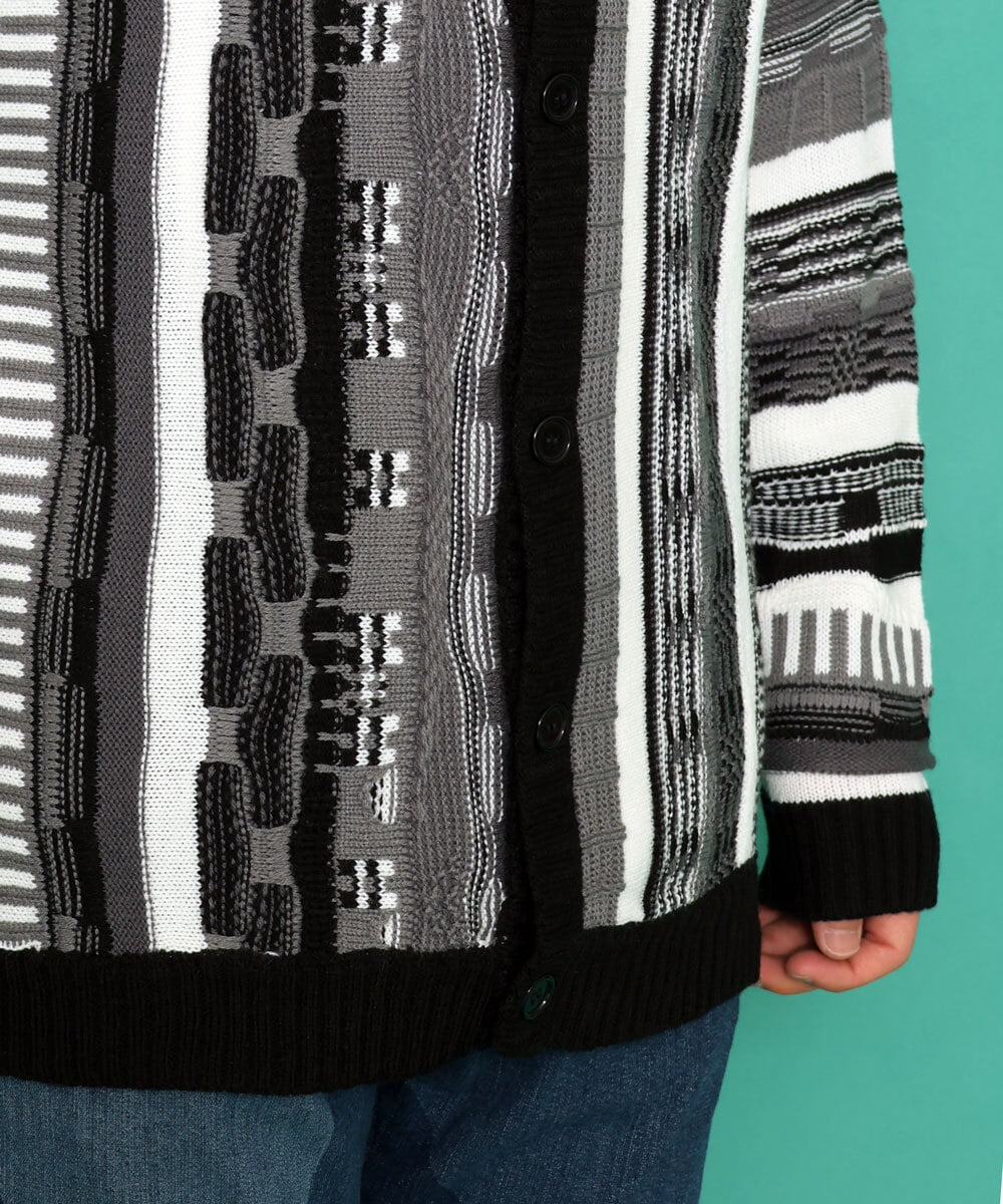 MKFDU88110 MK MICHEL KLEIN HOMME(MKミッシェルクランオム) ミックスストライプカーディガン ブラック(94)