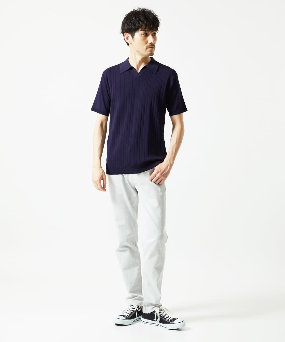 MKFGA61110 MK MICHEL KLEIN HOMME(MKミッシェルクランオム) 【洗える】リネンタッチハリヌキニットポロシャツ ネイビー