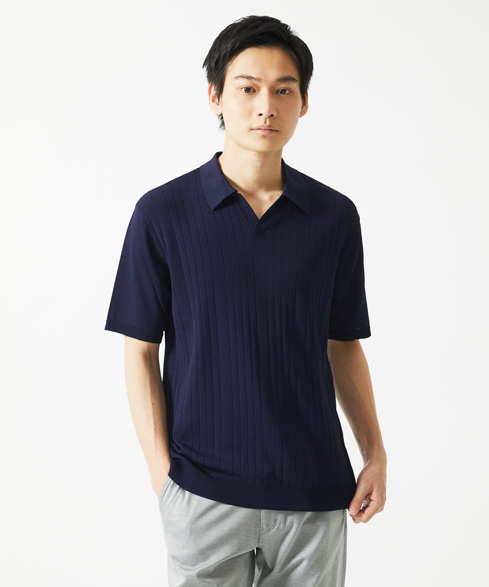 MKFGA61110 MK MICHEL KLEIN HOMME(MKミッシェルクランオム) ニットポロシャツ / リネンタッチハリヌキ ネイビー
