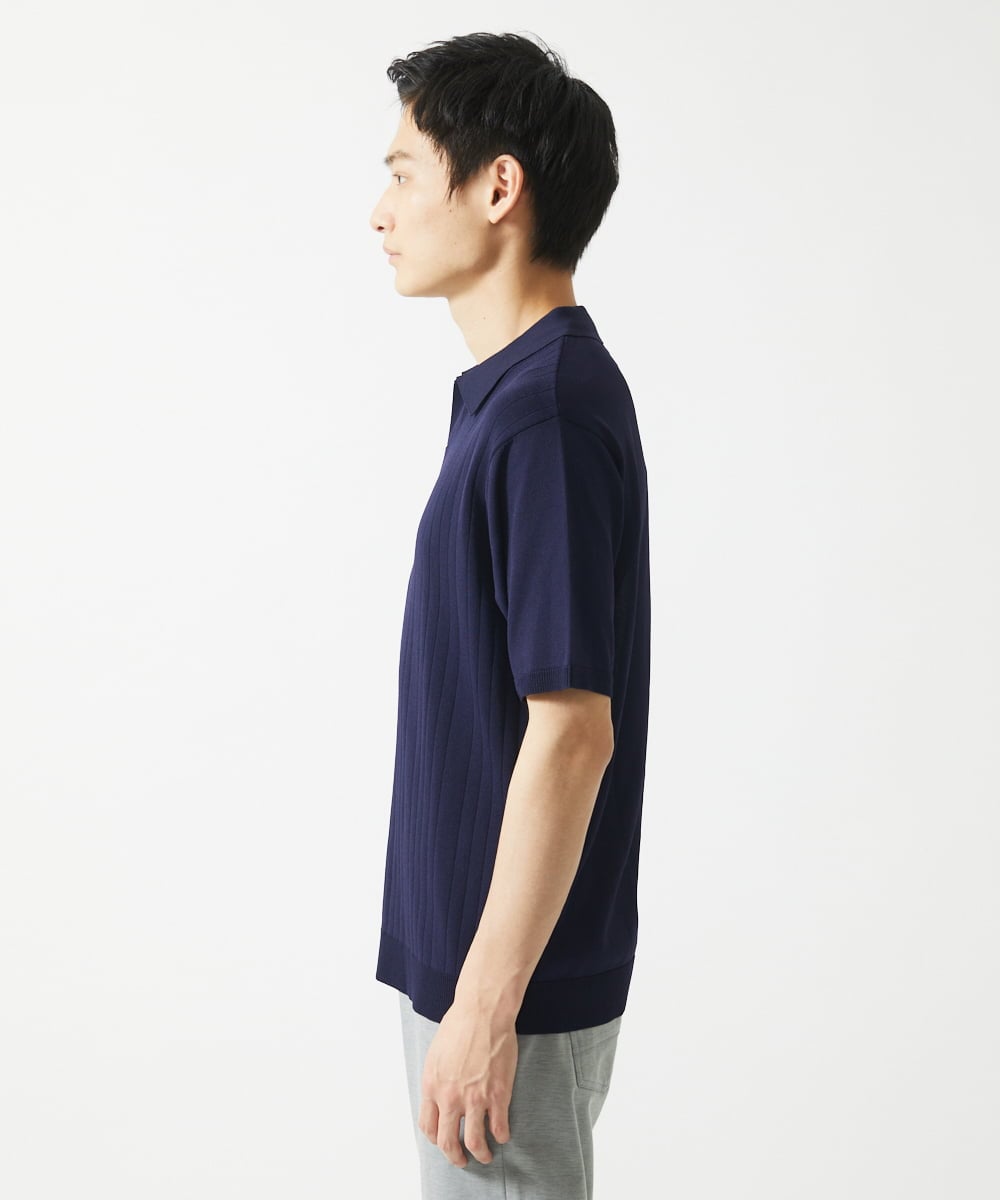 MKFGA61110 MK MICHEL KLEIN HOMME(MKミッシェルクランオム) ニットポロシャツ / リネンタッチハリヌキ ネイビー