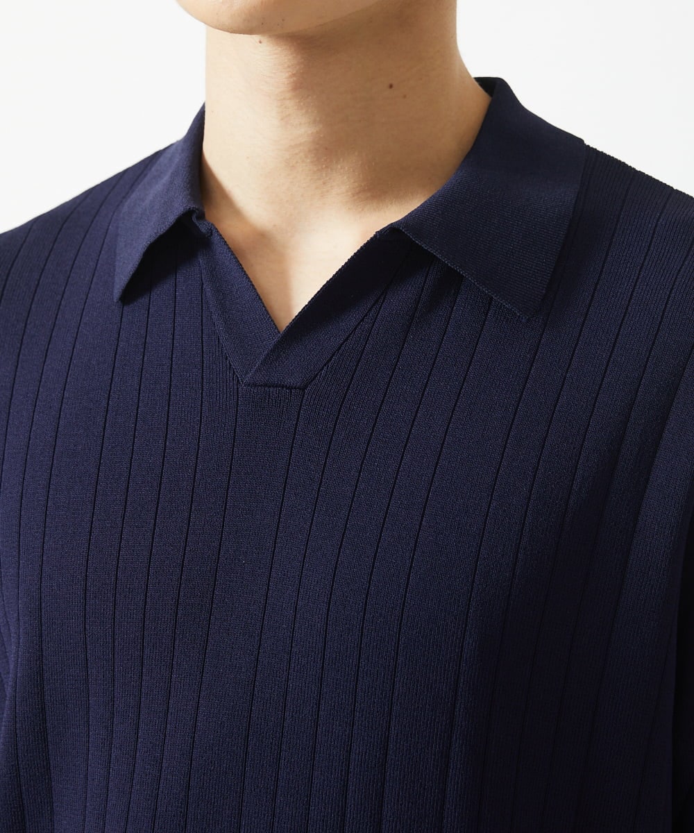 MKFGA61110 MK MICHEL KLEIN HOMME(MKミッシェルクランオム) ニットポロシャツ / リネンタッチハリヌキ ネイビー