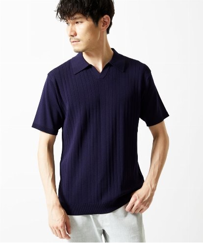 MKFGA61110 MK MICHEL KLEIN HOMME 【洗える】リネンタッチハリヌキニットポロシャツ