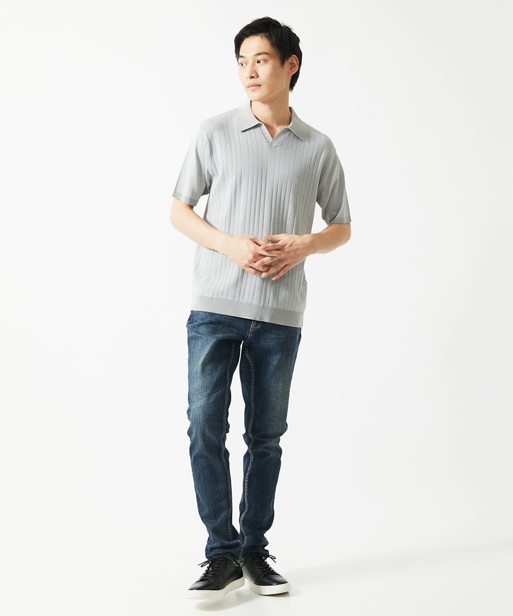 MKFGA61110 MK MICHEL KLEIN HOMME(MKミッシェルクランオム) ニットポロシャツ / リネンタッチハリヌキ ライトグレー
