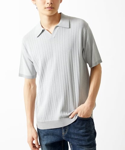 MK MICHEL KLEIN HOMME(MK ミッシェルクランオム) ニットポロシャツ / リネンタッチハリヌキ ライトグレー/灰 46