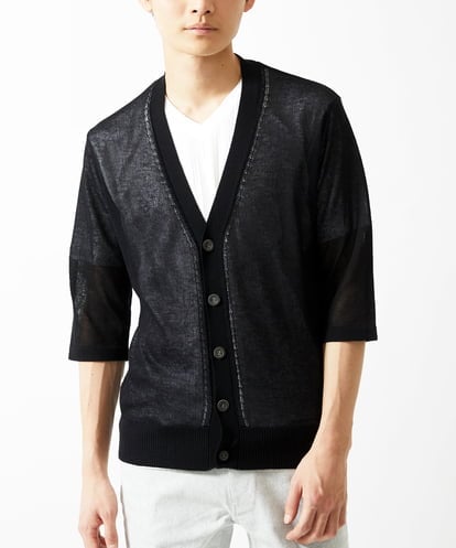 MK MICHEL KLEIN HOMME(MK ミッシェルクランオム) 七分袖カーディガン ブラック/黒 46