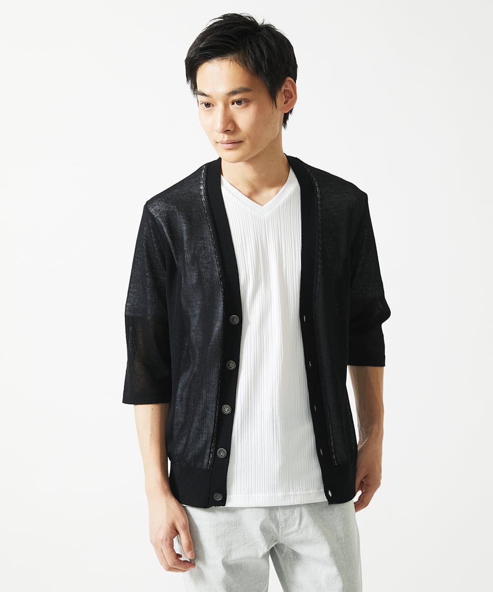 MKFGC19090 MK MICHEL KLEIN HOMME(MKミッシェルクランオム) 七分袖カーディガン ブラック