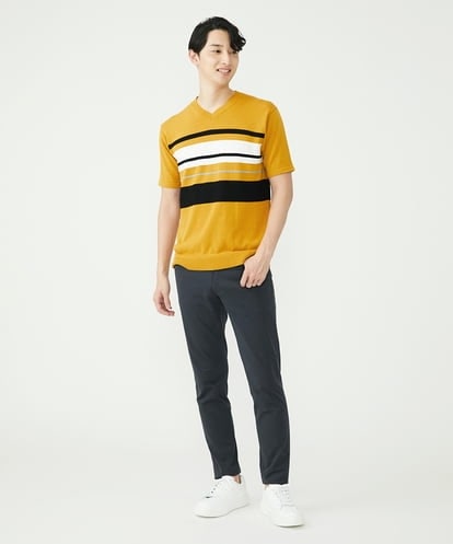 MKFGU06095 MK MICHEL KLEIN HOMME 大人のニットソー / パネルボーダー