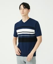 MKFGU06095 MK MICHEL KLEIN HOMME(MKミッシェルクランオム) 大人のニットソー / パネルボーダー ネイビー(57)