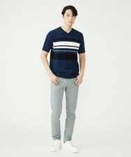 MKFGU06095 MK MICHEL KLEIN HOMME(MKミッシェルクランオム) 大人のニットソー / パネルボーダー ネイビー(57)