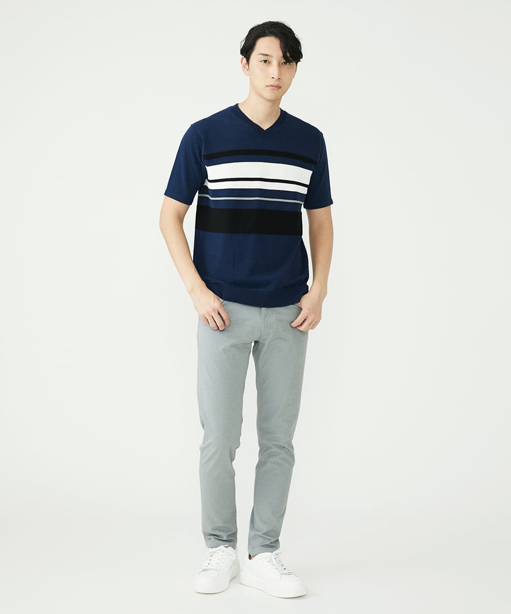 MKFGU06095 MK MICHEL KLEIN HOMME(MKミッシェルクランオム) 大人のニットソー / パネルボーダー ネイビー(57)