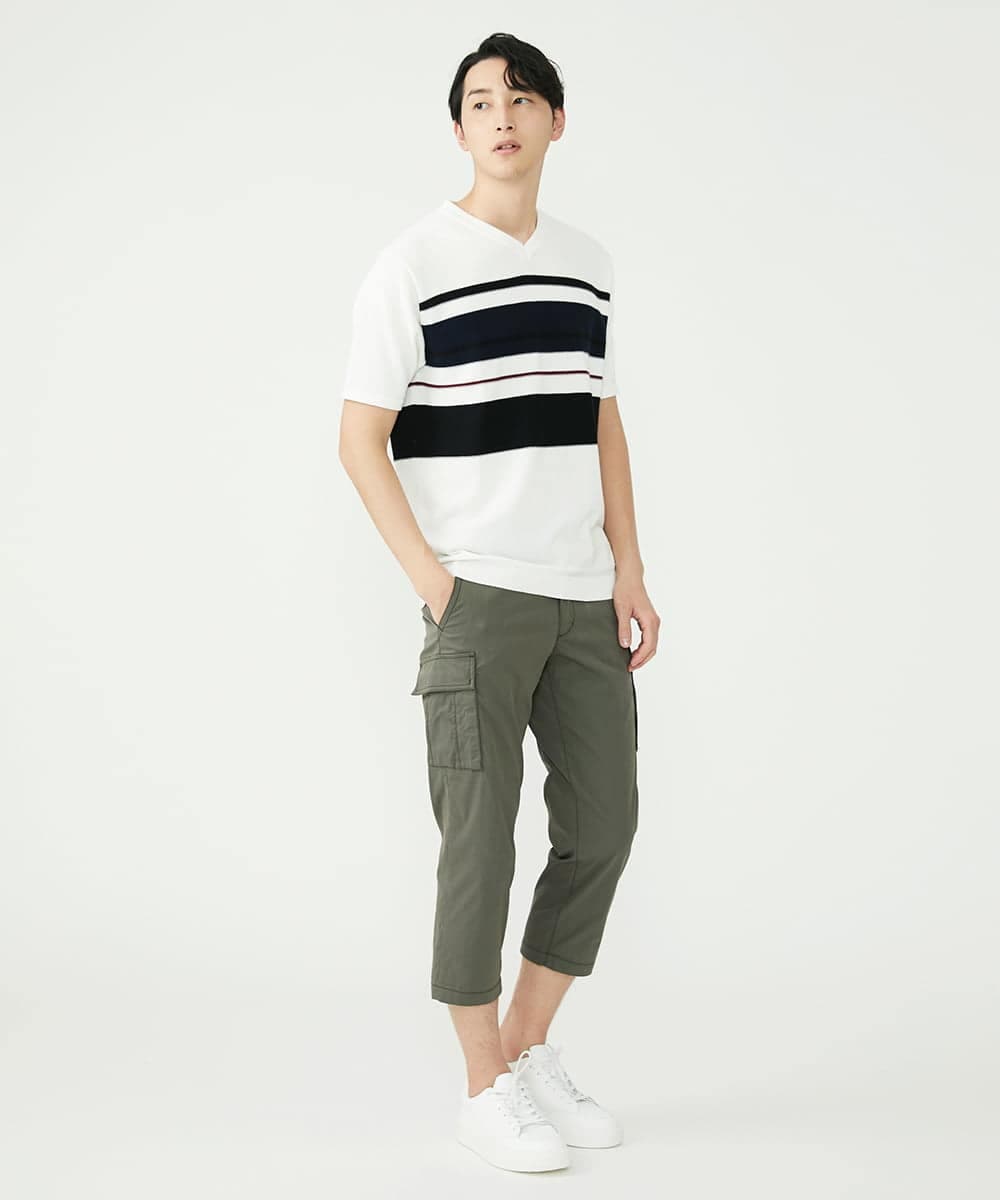 MKFGU06095 MK MICHEL KLEIN HOMME(MKミッシェルクランオム) 大人のニットソー / パネルボーダー ホワイト(90)