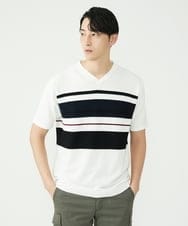 MKFGU06095 MK MICHEL KLEIN HOMME(MKミッシェルクランオム) 大人のニットソー / パネルボーダー ホワイト(90)