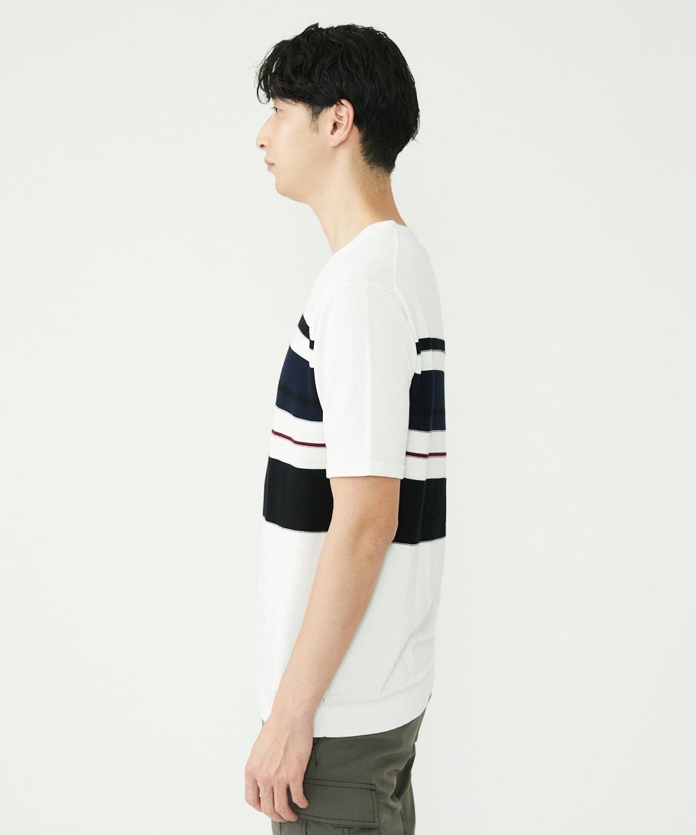 MKFGU06095 MK MICHEL KLEIN HOMME(MKミッシェルクランオム) 大人のニットソー / パネルボーダー ホワイト(90)