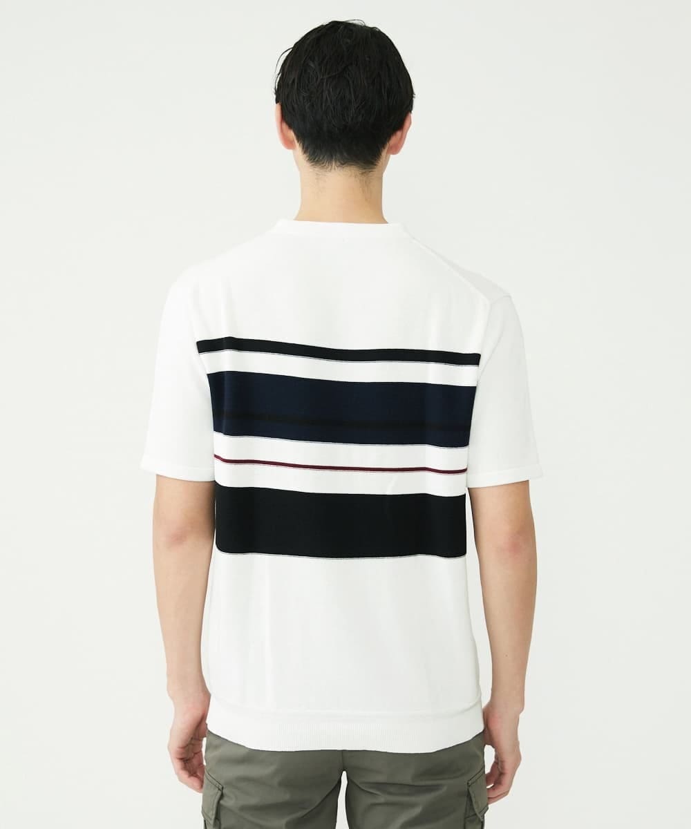 MKFGU06095 MK MICHEL KLEIN HOMME(MKミッシェルクランオム) 大人のニットソー / パネルボーダー ホワイト(90)