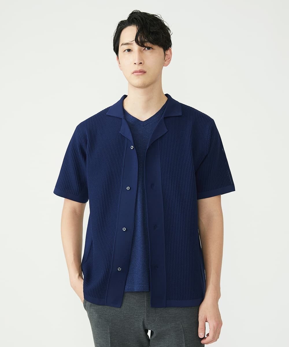 MKFGU08110 MK MICHEL KLEIN HOMME(MKミッシェルクランオム) シアーシャツ / スポンジニット ネイビー(57)