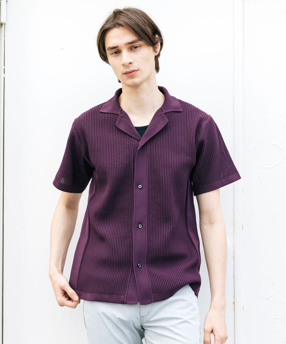 MKFGU08110 MK MICHEL KLEIN HOMME(MKミッシェルクランオム) シアーシャツ / スポンジニット パープル(65)