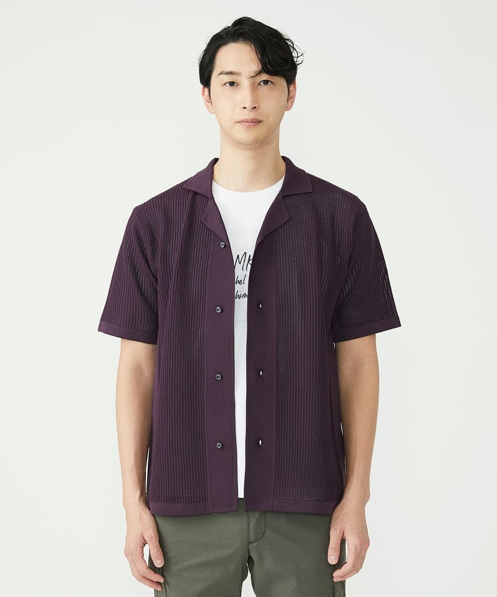 MKFGU08110 MK MICHEL KLEIN HOMME(MKミッシェルクランオム) シアーシャツ / スポンジニット パープル(65)
