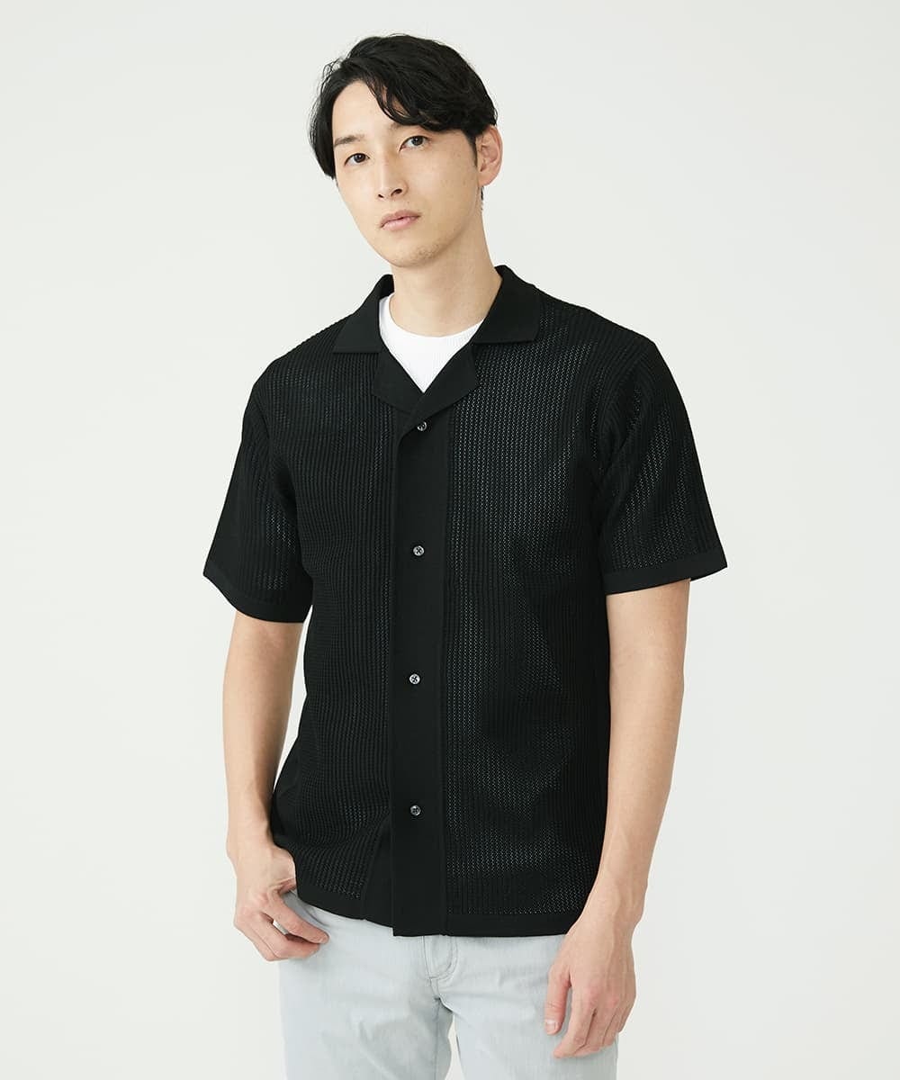 MKFGU08110 MK MICHEL KLEIN HOMME(MKミッシェルクランオム) シアーシャツ / スポンジニット ブラック(94)