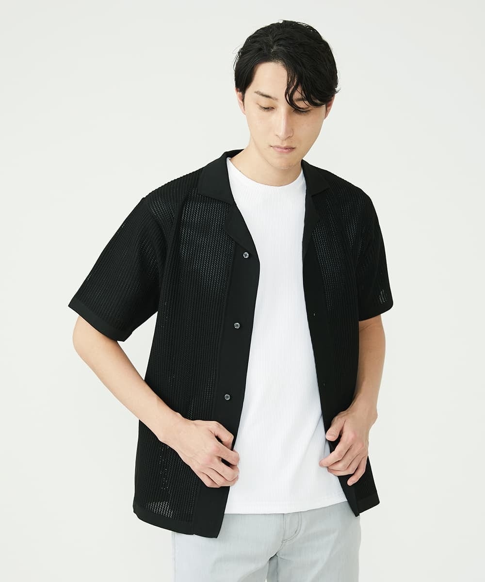 MKFGU08110 MK MICHEL KLEIN HOMME(MKミッシェルクランオム) シアーシャツ / スポンジニット ブラック(94)