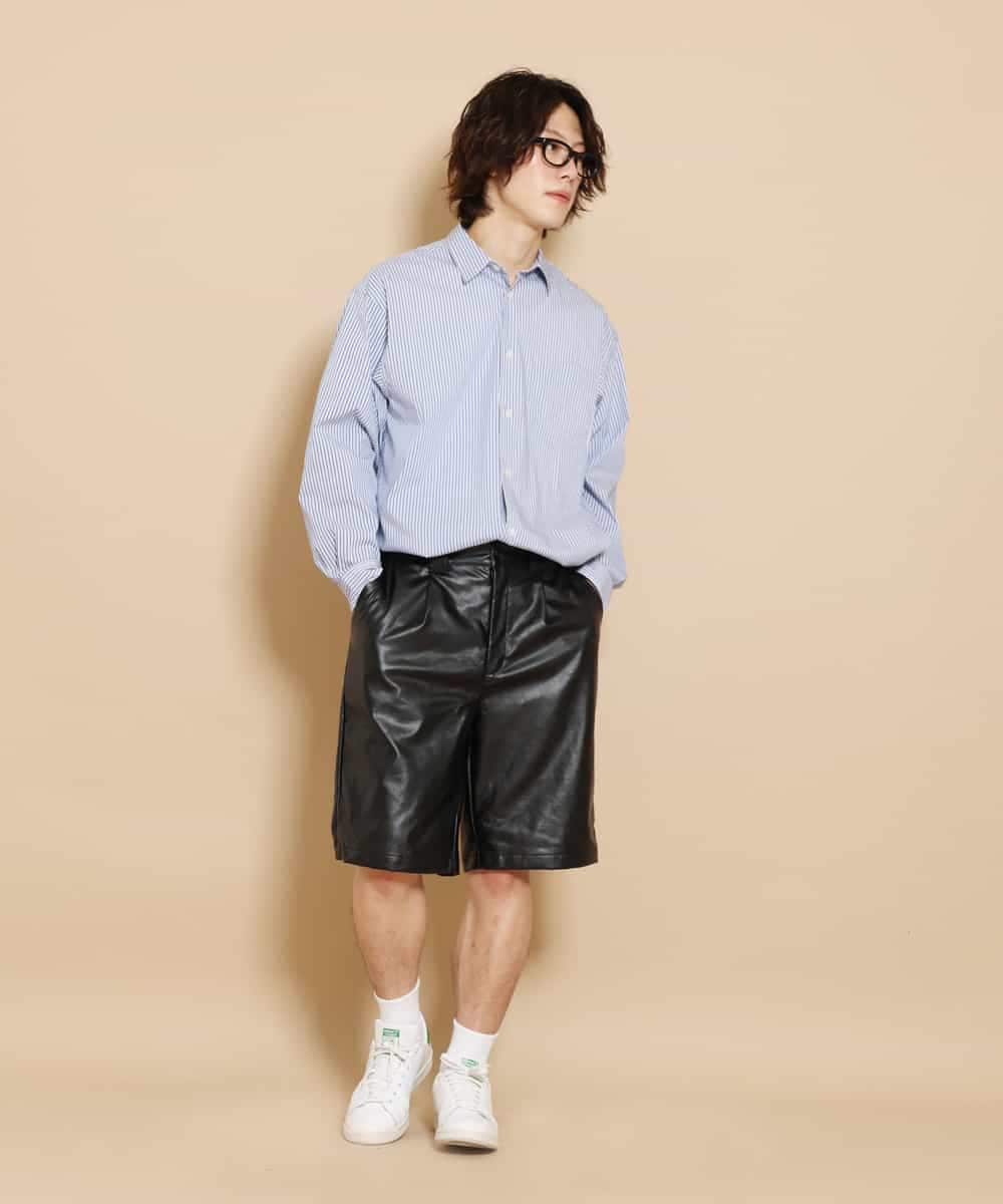 MKGGO40080 MK MICHEL KLEIN HOMME(MKミッシェルクランオム) エコレザーストレッチショートパンツ ブラック