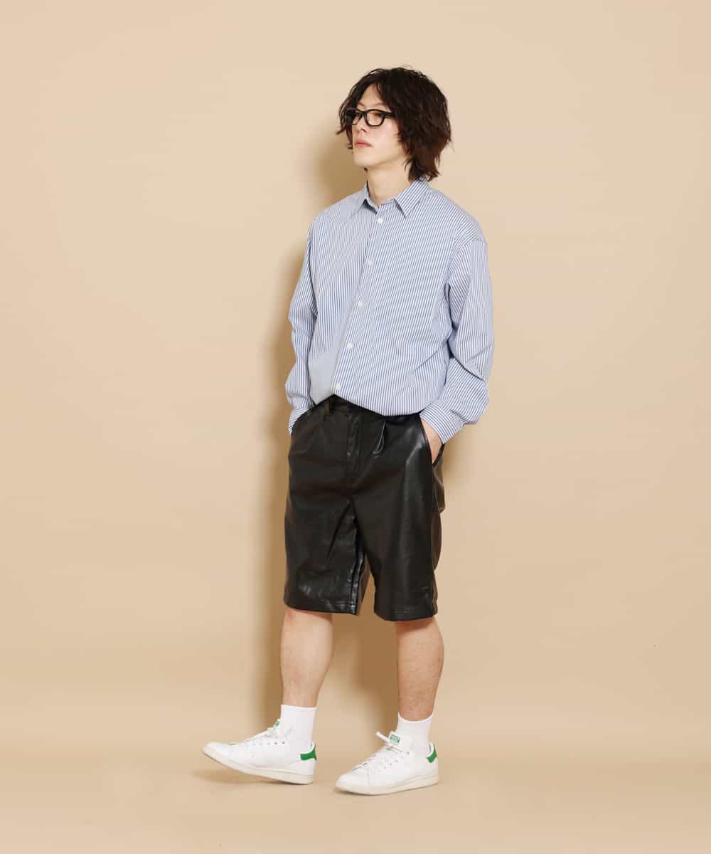 MKGGO40080 MK MICHEL KLEIN HOMME(MKミッシェルクランオム) エコレザーストレッチショートパンツ ブラック