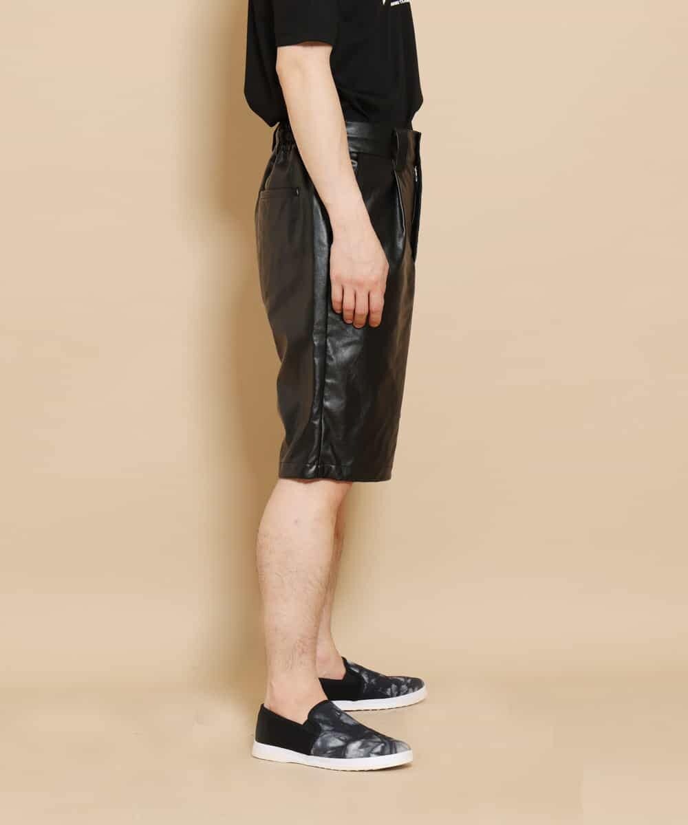 MKGGO40080 MK MICHEL KLEIN HOMME(MKミッシェルクランオム) エコレザーストレッチショートパンツ ブラック