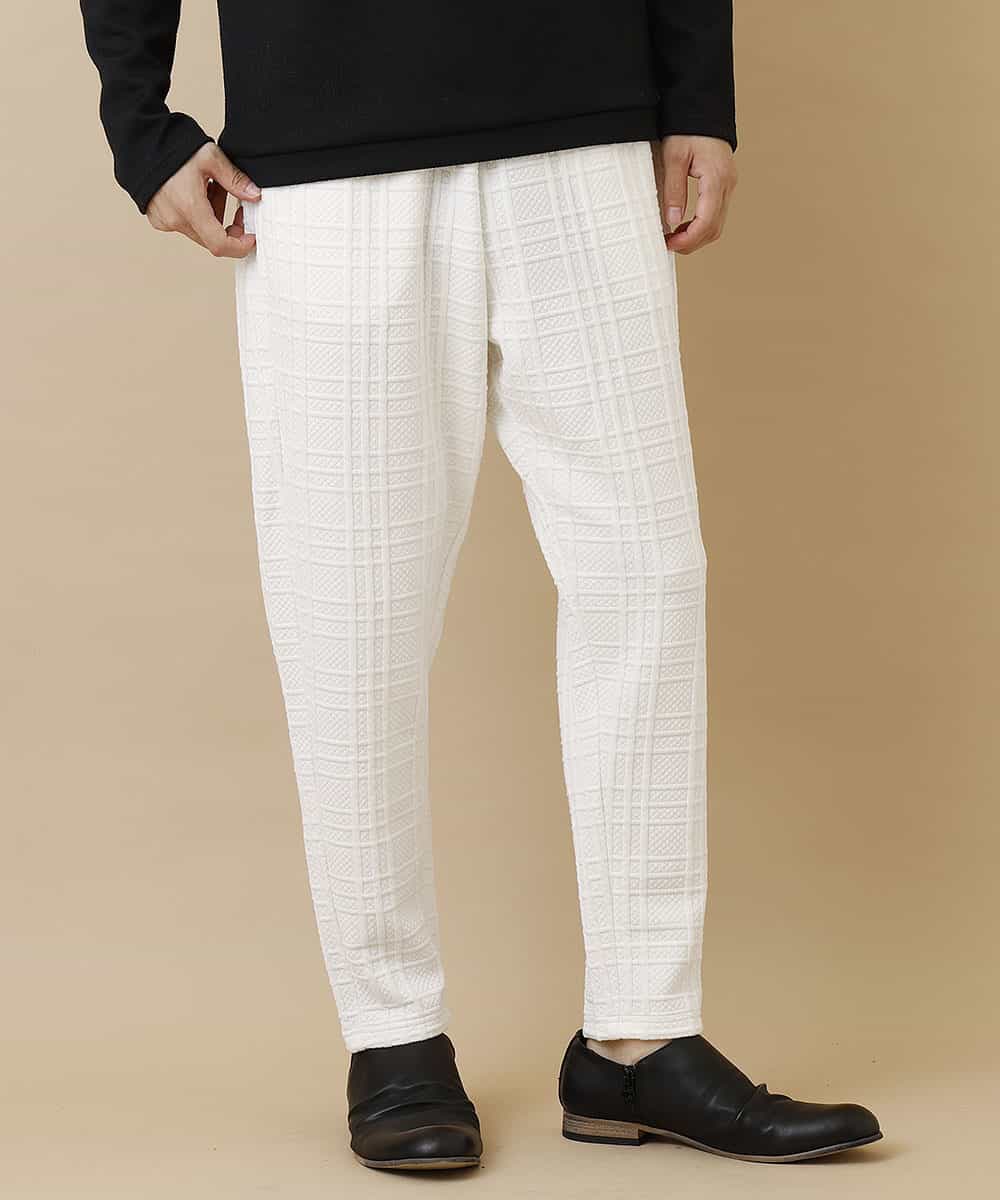 MKHAO31089 MK MICHEL KLEIN HOMME(MKミッシェルクランオム) 【ワンマイルウェア】フクレチェックパンツ ホワイト