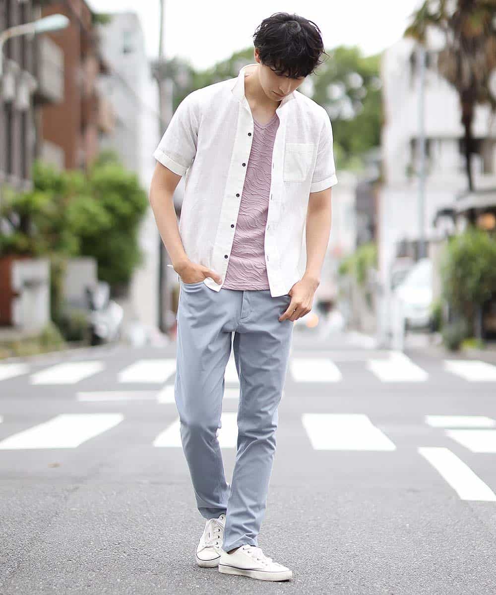 MKHIL05090 MK MICHEL KLEIN HOMME(MKミッシェルクランオム) パンツ／キューブストレッチ ライトブルー