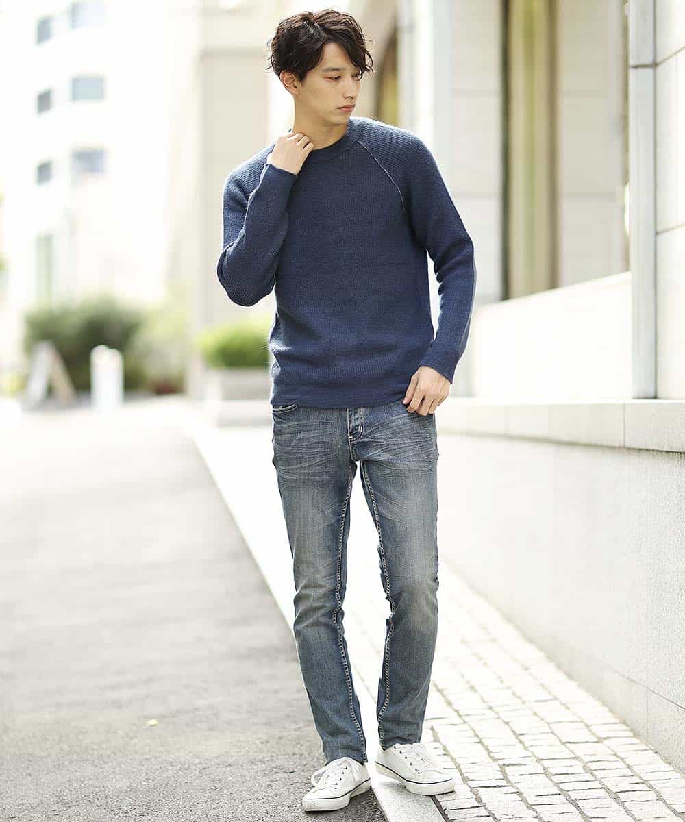 MKIAJ20095 MK MICHEL KLEIN HOMME(MKミッシェルクランオム) リバーシブルニット／リバーアクリルウール ブルー