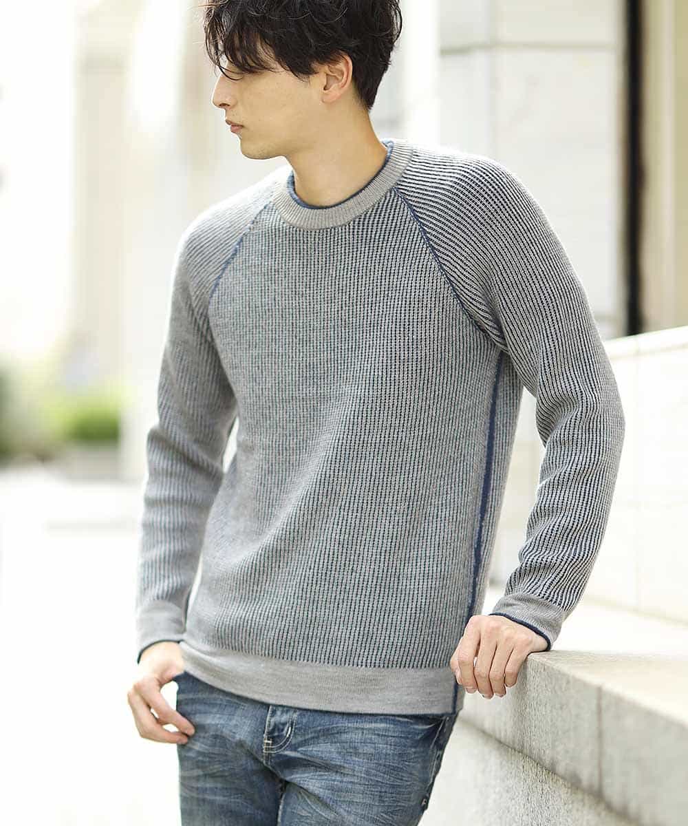 MKIAJ20095 MK MICHEL KLEIN HOMME(MKミッシェルクランオム) リバーシブルニット／リバーアクリルウール ブルー