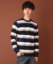 MKIAL06085 MK MICHEL KLEIN HOMME(MKミッシェルクランオム) ふわふわニット／モールMIXボーダー ネイビー