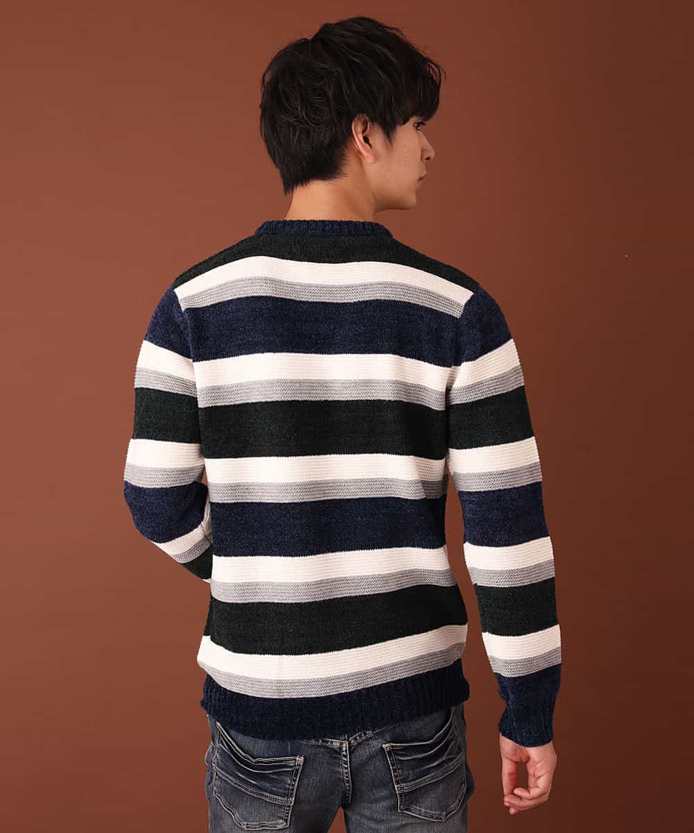 MKIAL06085 MK MICHEL KLEIN HOMME(MKミッシェルクランオム) ふわふわニット／モールMIXボーダー ネイビー