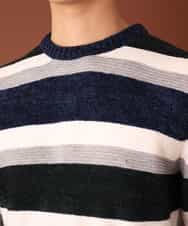 MKIAL06085 MK MICHEL KLEIN HOMME(MKミッシェルクランオム) ふわふわニット／モールMIXボーダー ネイビー