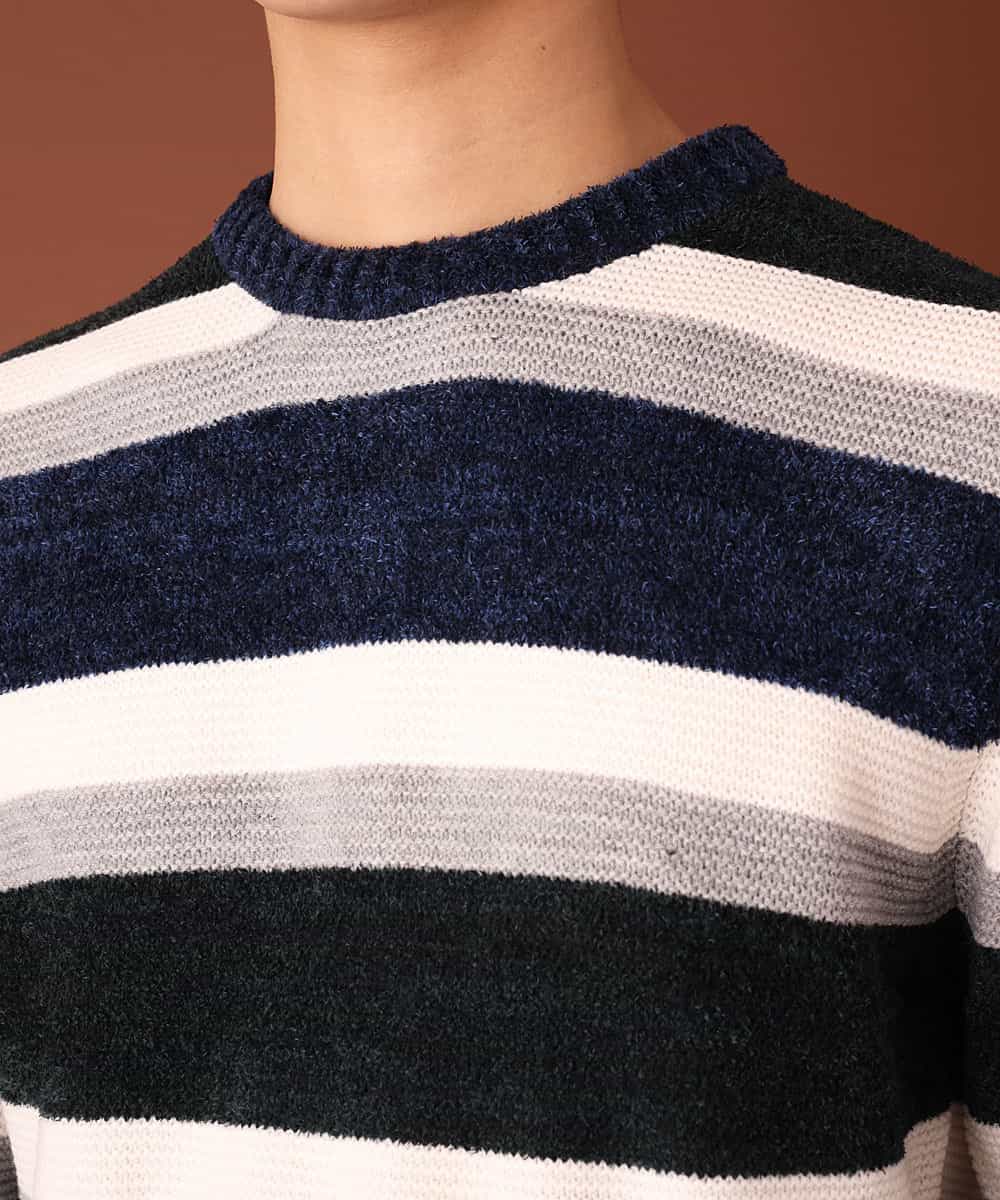 MKIAL06085 MK MICHEL KLEIN HOMME(MKミッシェルクランオム) ふわふわニット／モールMIXボーダー ネイビー