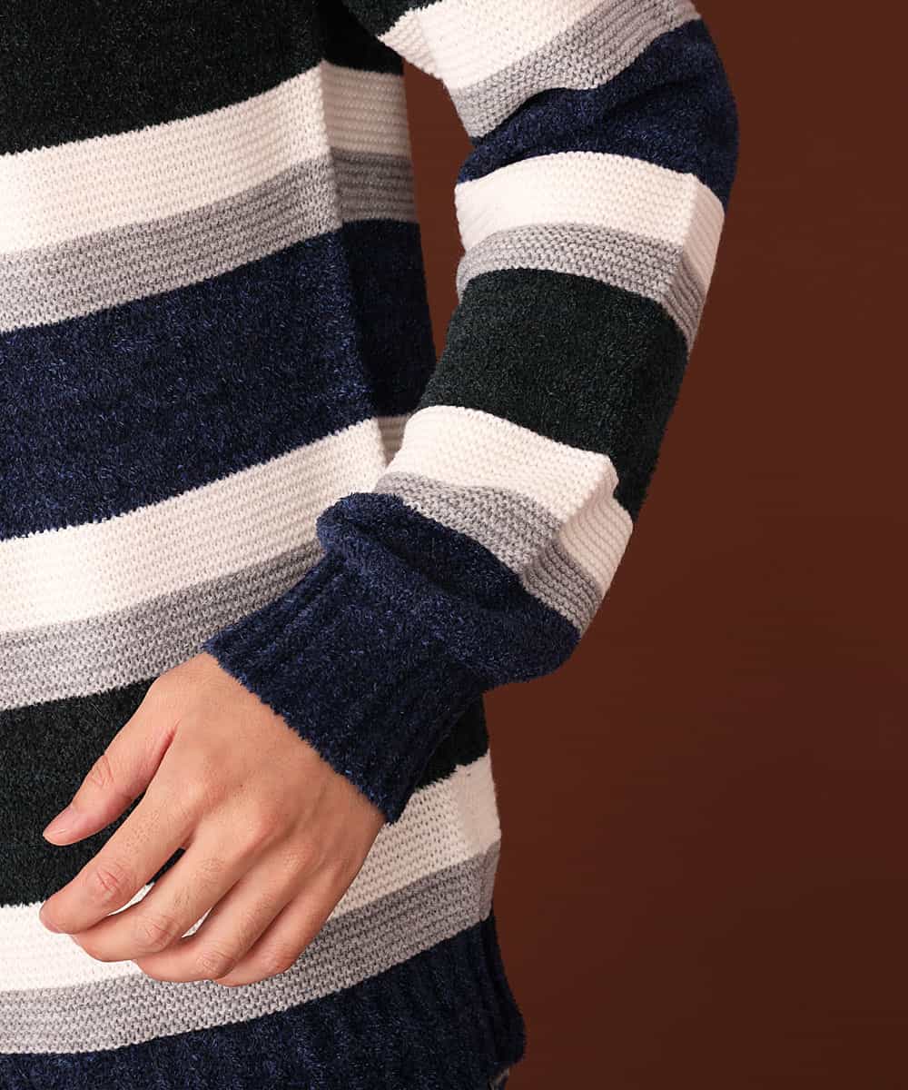 MKIAL06085 MK MICHEL KLEIN HOMME(MKミッシェルクランオム) ふわふわニット／モールMIXボーダー ネイビー