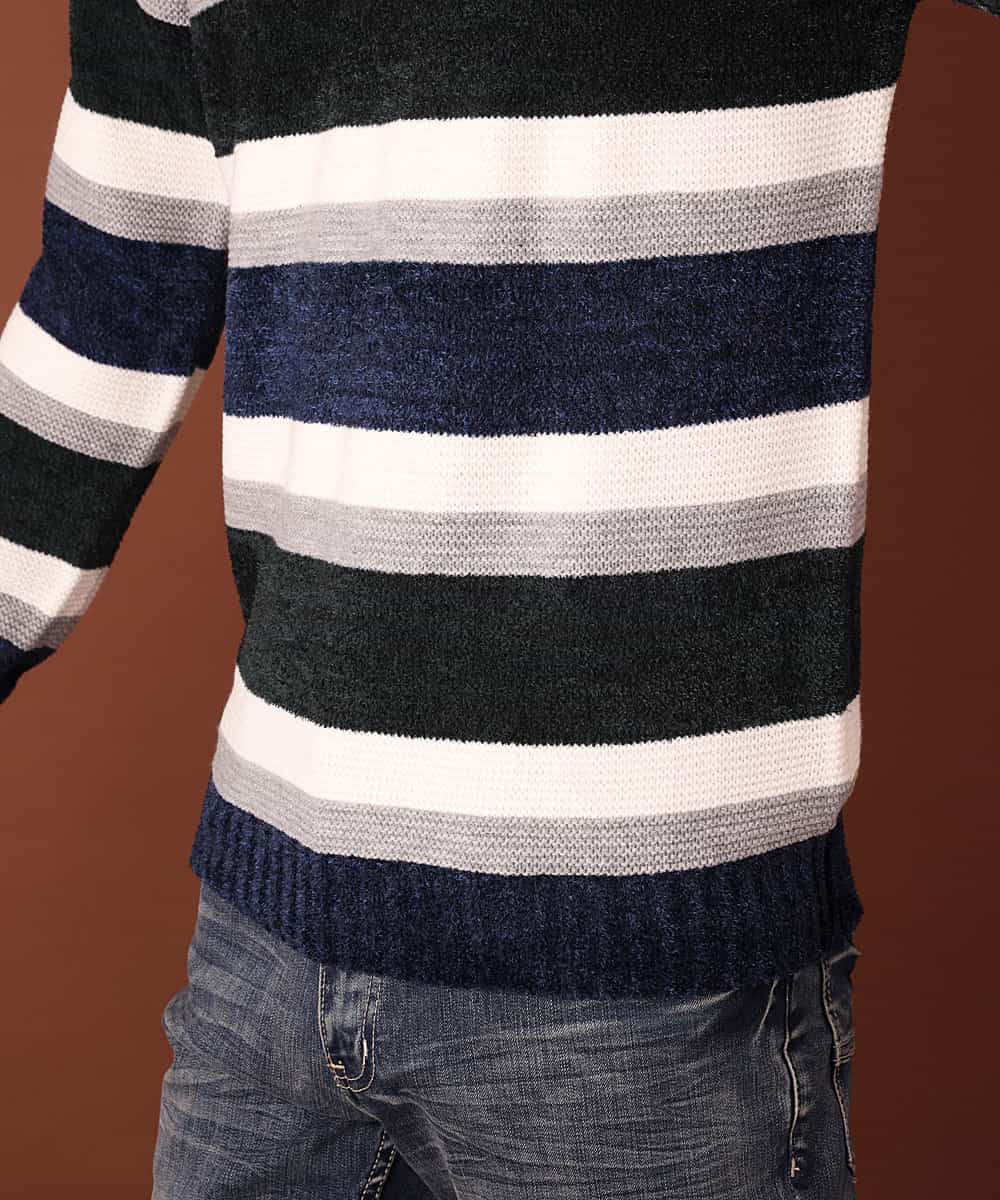 MKIAL06085 MK MICHEL KLEIN HOMME(MKミッシェルクランオム) ふわふわニット／モールMIXボーダー ネイビー