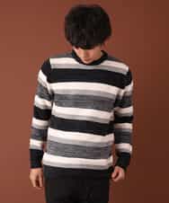 MKIAL06085 MK MICHEL KLEIN HOMME(MKミッシェルクランオム) ふわふわニット／モールMIXボーダー ブラック